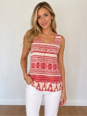 Lilly Pulitzer Coral/White Silk Blend Tank Top Size Medium
